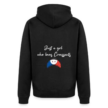 Just a girl who loves Croissants Geschenkidee süß - Unisex Premium Bio Zip Hoodie - Schwarz - Hinten - Nico (187cm)