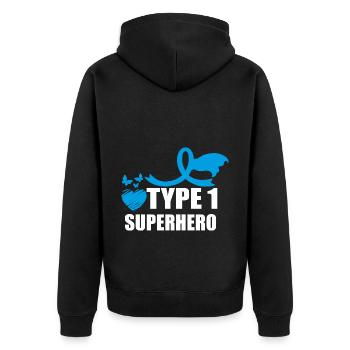 Sensibilisation au diabète de superhéros de type un DT1 - Veste à capuche bio Premium Unisexe - noir - Dos - Nico (187cm)