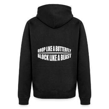 Drop Like A Butterfly, Block Like A Beast 4 - Veste à capuche bio Premium Unisexe - noir - Dos - Nico (187cm)