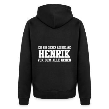 Henrik Name Design - Unisex Premium Bio Zip Hoodie - Schwarz - Hinten - Nico (187cm)