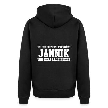 Jannik Name Design - Unisex Premium Bio Zip Hoodie - Schwarz - Hinten - Nico (187cm)