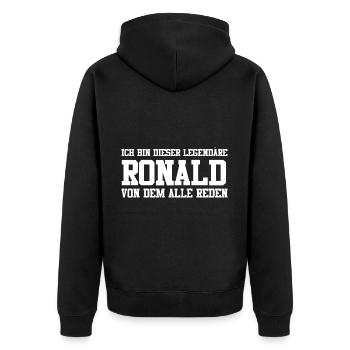 Ronald Name Design - Unisex Premium Bio Zip Hoodie - Schwarz - Hinten - Nico (187cm)