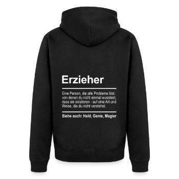 Erzieher - Unisex Premium Bio Zip Hoodie - Schwarz - Hinten - Nico (187cm)