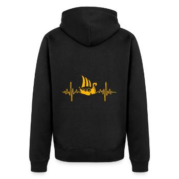 Wikingerschiff Herzschlag - Unisex Premium Bio Zip Hoodie - Schwarz - Hinten - Nico (187cm)