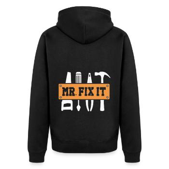 Mister Fix it he can repair everything, craftsmen - Unisex Premium Organic Zip Hoodie - black - Back - Nico (187cm)