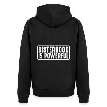 Sisterhood is Powerful 23 - Unisex Premium Bio Zip Hoodie - Schwarz - Hinten - Nico (187cm)