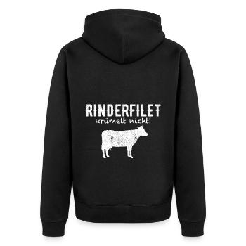 Rinderfilet anti vegan Geschenk - Unisex Premium Bio Zip Hoodie - Schwarz - Hinten - Nico (187cm)