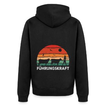 Landwirtin mit Kuh, Retro Führungskraft Bäuerin - Unisex Premium Bio Zip Hoodie - Schwarz - Hinten - Nico (187cm)