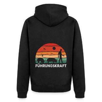 Retro Schweine Führungskraft Landwirt Schwein - Unisex Premium Bio Zip Hoodie - Schwarz - Hinten - Nico (187cm)