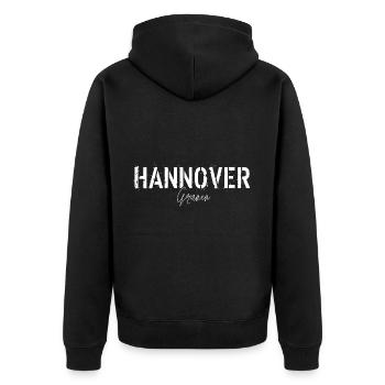 Hannover Grünen - Unisex Premium Bio Zip Hoodie - Schwarz - Hinten - Nico (187cm)