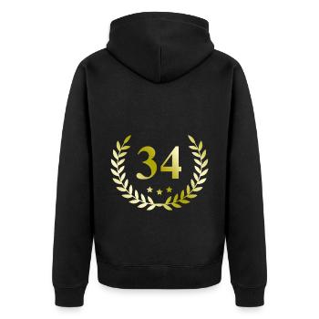 34 Zahl Kranz - Unisex Premium Bio Zip Hoodie - Schwarz - Hinten - Nico (187cm)