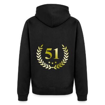 51 Zahl Kranz - Unisex Premium Bio Zip Hoodie - Schwarz - Hinten - Nico (187cm)