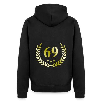 69 Zahl Kranz - Unisex Premium Bio Zip Hoodie - Schwarz - Hinten - Nico (187cm)
