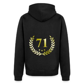 71 Zahl Kranz - Unisex Premium Bio Zip Hoodie - Schwarz - Hinten - Nico (187cm)