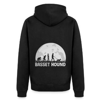 Basset Hound Hund Evolution Mond - Unisex Premium Bio Zip Hoodie - Schwarz - Hinten - Nico (187cm)