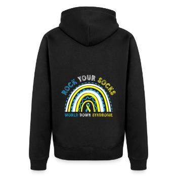 Rock Your Socks World Down Syndrome Mois - Veste à capuche bio Premium Unisexe - noir - Dos - Nico (187cm)