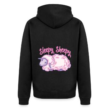 Mein Schlafshirt Schäfchen Schaf Langschläfer - Unisex Premium Bio Zip Hoodie - Schwarz - Hinten - Nico (187cm)