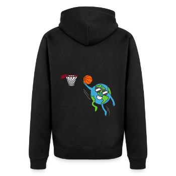 Erde spielt Basketball Tag der Erde - Unisex Premium Bio Zip Hoodie - Schwarz - Hinten - Nico (187cm)