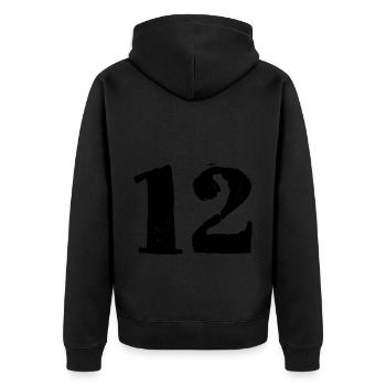 12 Zahl Trikot - Unisex Premium Bio Zip Hoodie - Schwarz - Hinten - Nico (187cm)