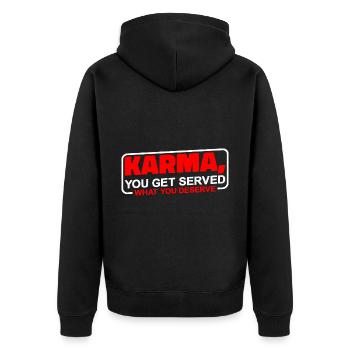 Karma, on vous sert ce que vous méritez 3 - Veste à capuche bio Premium Unisexe - noir - Dos - Nico (187cm)