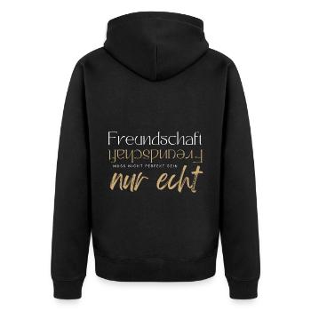 Beste Freunde FREUND Kumpel Kumpels - Unisex Premium Bio Zip Hoodie - Schwarz - Hinten - Nico (187cm)