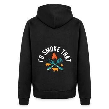 I'd Smoke That Grill BBQ Short Ribs Rack - Unisex Premium Bio Zip Hoodie - Schwarz - Hinten - Nico (187cm)