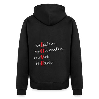Pilates Motiviert Bewegt Heilt - Unisex Premium Bio Zip Hoodie - Schwarz - Hinten - Nico (187cm)