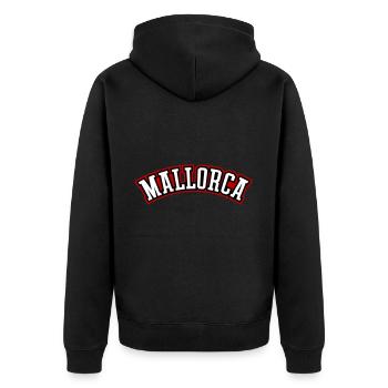 Mallorca Schriftzug - Unisex Premium Bio Zip Hoodie - Schwarz - Hinten - Nico (187cm)