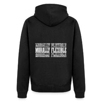 Morally Flexible 8 - Unisex Premium Bio Zip Hoodie - Schwarz - Hinten - Nico (187cm)