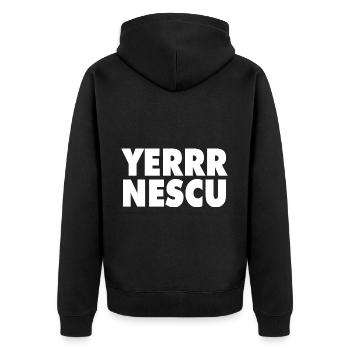 Yerrr Nescu - Unisex Premium Bio Zip Hoodie - Schwarz - Hinten - Nico (187cm)