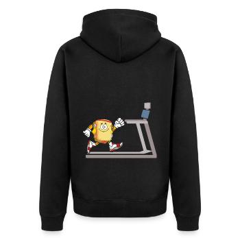Sandwich Stirnband Lauband Fitness Läufer Laufen - Unisex Premium Bio Zip Hoodie - Schwarz - Hinten - Nico (187cm)