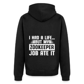 Zoowärter - Unisex Premium Bio Zip Hoodie - Schwarz - Hinten - Nico (187cm)