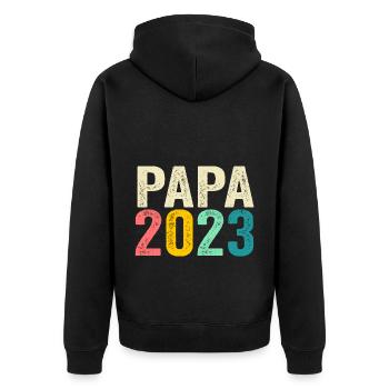 Vater 2023 Schwanger Werdender Papa - Unisex Premium Bio Zip Hoodie - Schwarz - Hinten - Nico (187cm)