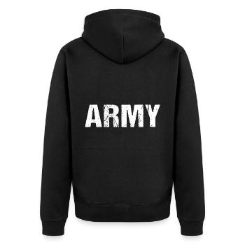Army Soldaten Militär Vintage - Unisex Premium Bio Zip Hoodie - Schwarz - Hinten - Nico (187cm)