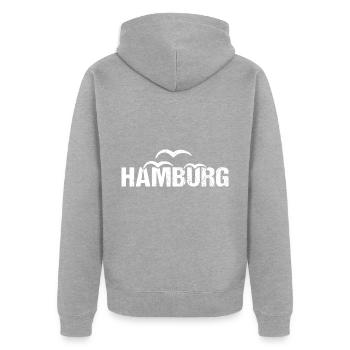 Hamburg Hansestadt Norddeutschland - Unisex Premium Bio Zip Hoodie - Grau meliert - Hinten - Nico (187cm)
