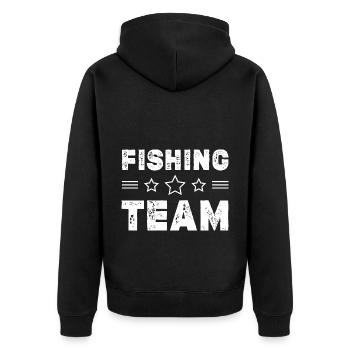Fishing Team - Unisex Premium Organic Zip Hoodie - black - Back - Nico (187cm)