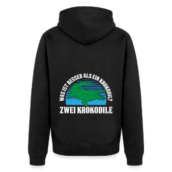 Was ist besser als ein Krokodil? Zwei Krokodile - Unisex Premium Bio Zip Hoodie - Schwarz - Hinten - Nico (187cm)