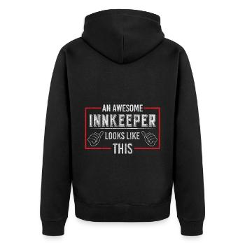 Wirtshaus Feier Bar Tabak - Unisex Premium Bio Zip Hoodie - Schwarz - Hinten - Nico (187cm)