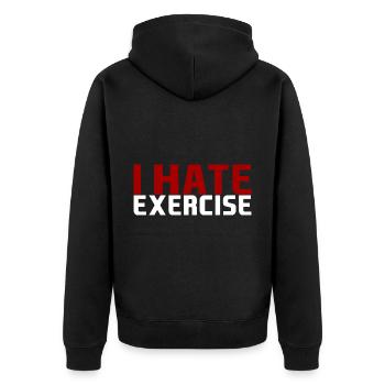 I Hate Exercise - Unisex Premium Bio Zip Hoodie - Schwarz - Hinten - Nico (187cm)