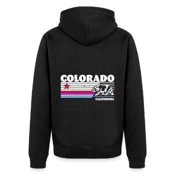 Colorado State USA Berge Wandern Urlaub retro - Unisex Premium Bio Zip Hoodie - Schwarz - Hinten - Nico (187cm)
