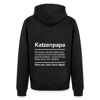 Katzenpapa - Unisex Premium Bio Zip Hoodie - Schwarz - Hinten - Nico (187cm)