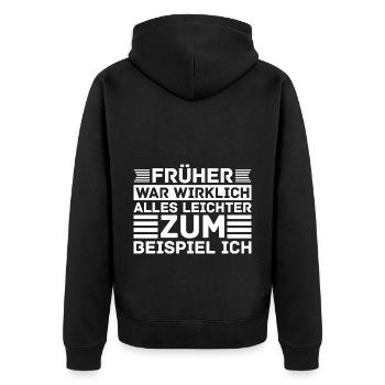Sarkusmus Spruch Schwarzer Humor Lustiges Ironie - Unisex Premium Bio Zip Hoodie - Schwarz - Hinten - Nico (187cm)