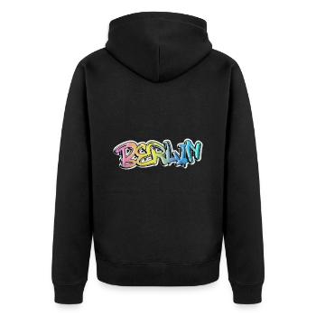 Berlin Deutschland Stadt Graffiti Spray Sprayer - Unisex Premium Bio Zip Hoodie - Schwarz - Hinten - Nico (187cm)