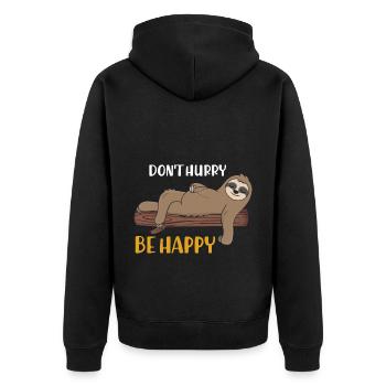 Dont Hurry Be Happy Sloth Sleeping Shirt - Unisex Premium Organic Zip Hoodie - black - Back - Nico (187cm)