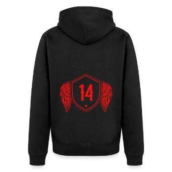 14 Zahl Wappen - Unisex Premium Bio Zip Hoodie - Schwarz - Hinten - Nico (187cm)