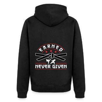 Karate Black Belt Gi Uniform - Unisex Premium Bio Zip Hoodie - Schwarz - Hinten - Nico (187cm)