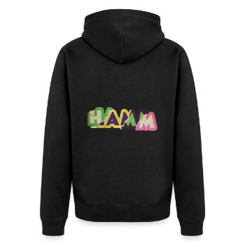Hamm Deutschland Stadt Schrift Punk Retro - Unisex Premium Bio Zip Hoodie - Schwarz - Hinten - Nico (187cm)