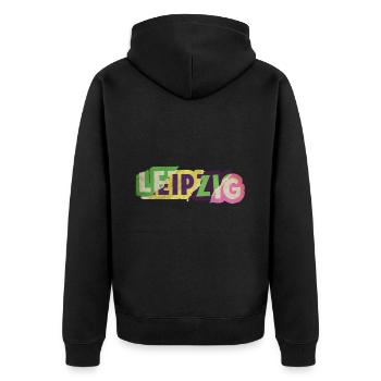Leipzig Deutschland Stadt Schrift Punk Retro - Unisex Premium Bio Zip Hoodie - Schwarz - Hinten - Nico (187cm)