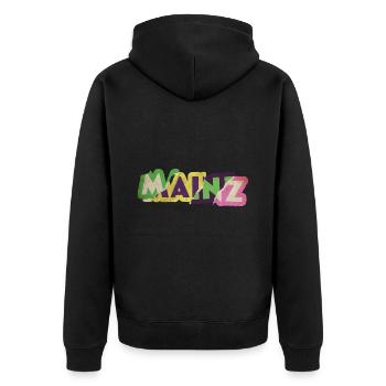 Mainz Deutschland Stadt Schrift Punk Retro - Unisex Premium Bio Zip Hoodie - Schwarz - Hinten - Nico (187cm)