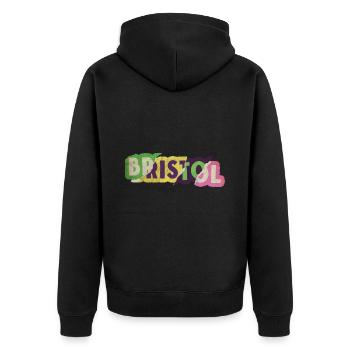 Bristol England UK Stadt Schrift Punk Retro - Unisex Premium Bio Zip Hoodie - Schwarz - Hinten - Nico (187cm)